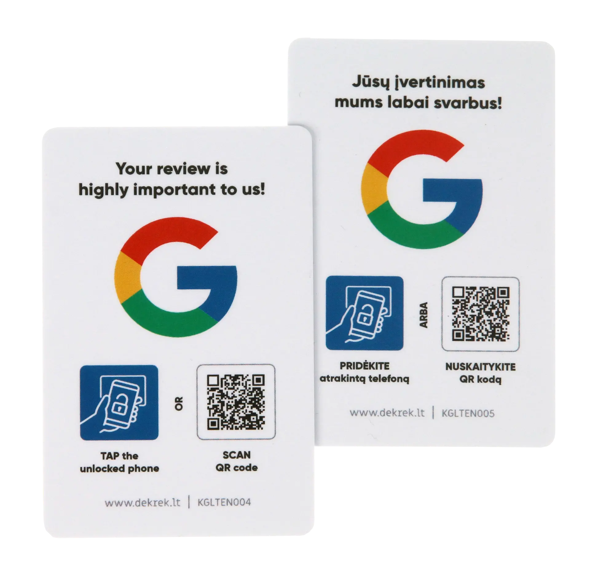 4 vnt. Google kortelių — Google atsiliepimų rinkimo įrenginys su QR ir NFC