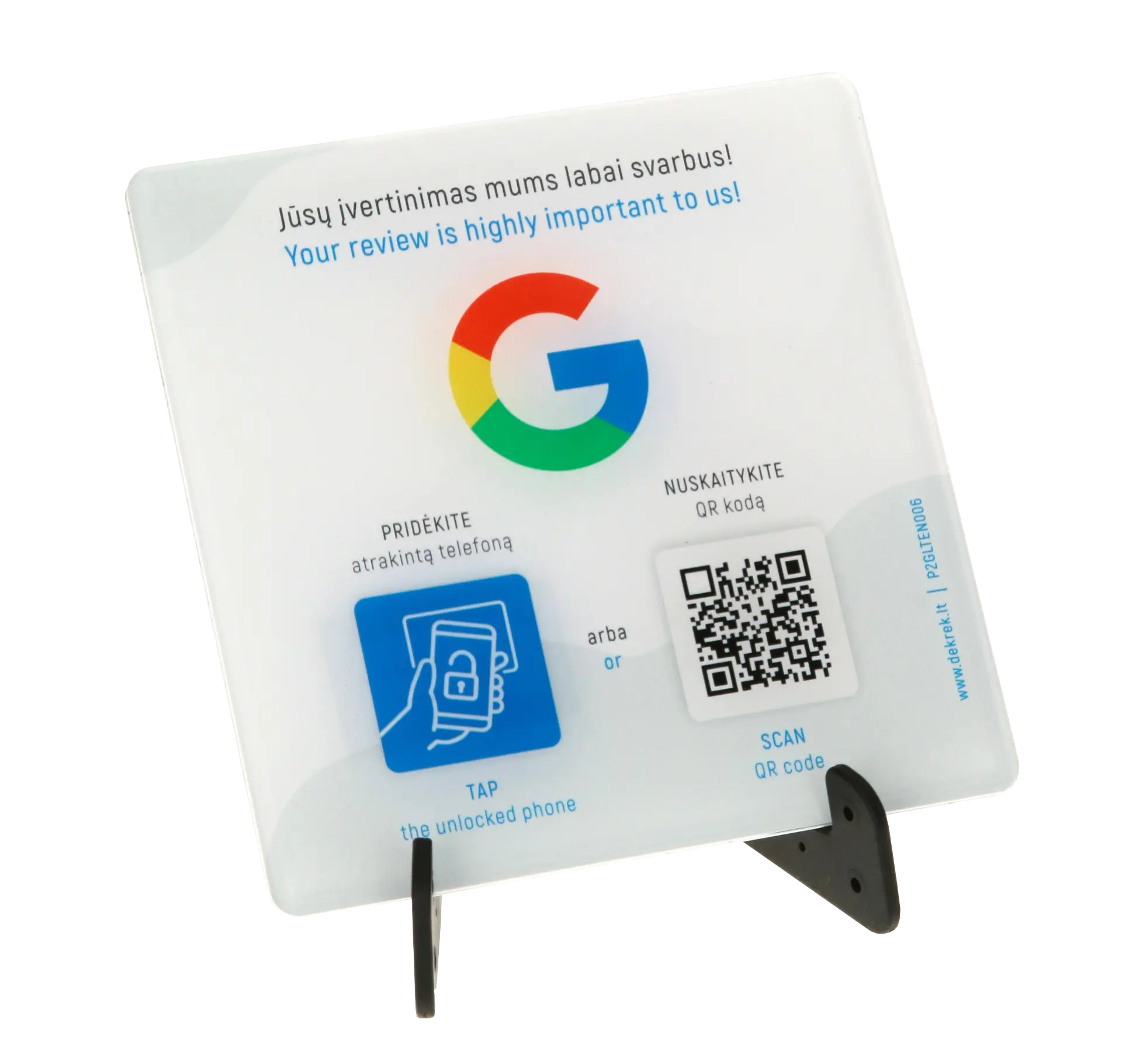 Google padukas — Google atsiliepimų rinkimo įrenginys su QR ir NFC