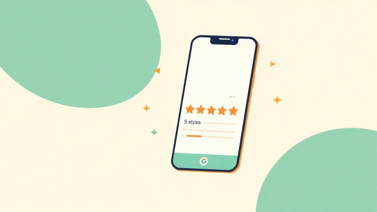 Telefonas su 5 žvaigždučių Google atsiliepimo kortele